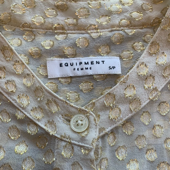 Equipment | Sheer Metallic Dot Button Up in Gold & Cream | Small - Picture 2 of 6